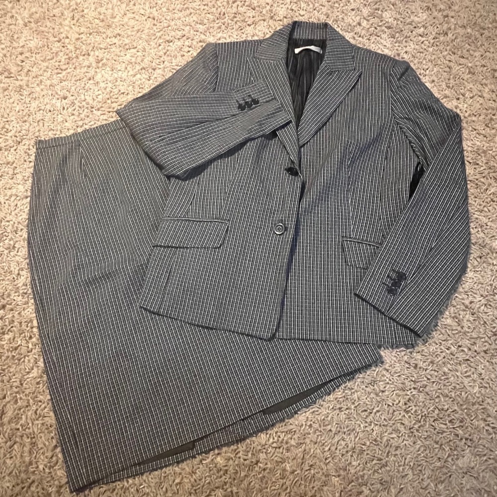 Nicola Made in Italy Grey Grid Skirt Suit Set Blazer Pencil Skirt Size 8